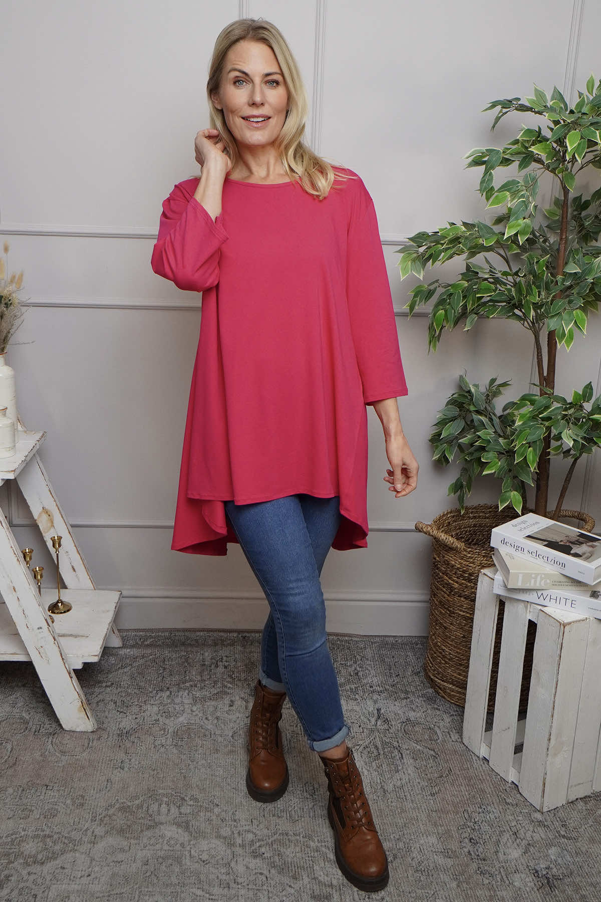 Lulu Button Back Cotton Top Fuchsia