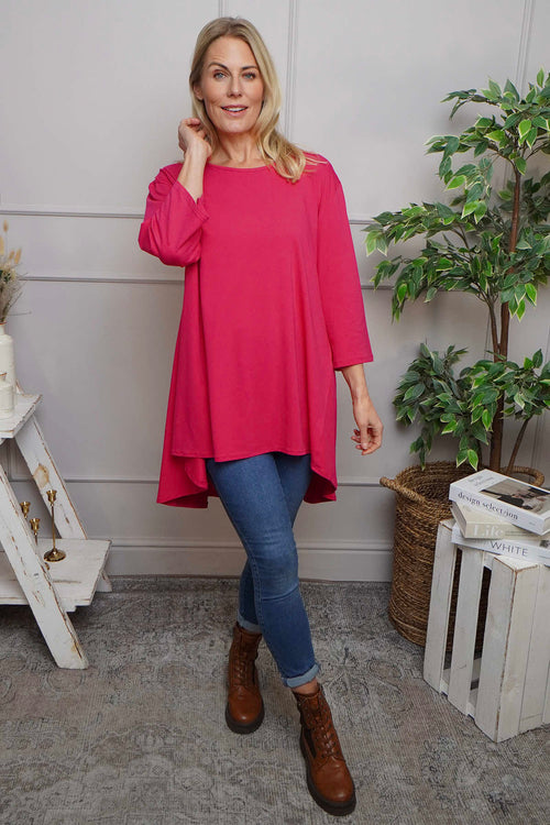 Lulu Button Back Cotton Top Fuchsia - Image 3