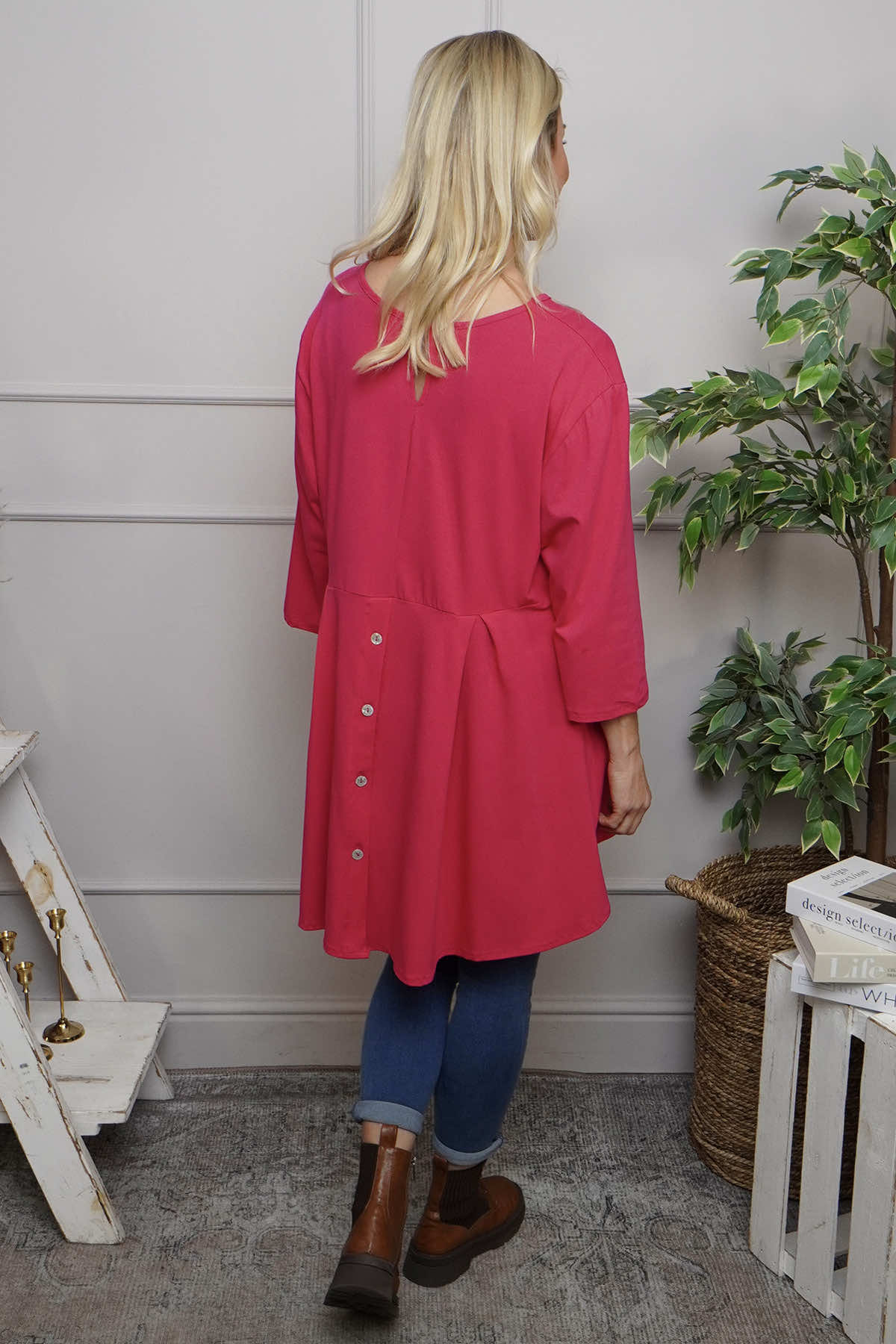Lulu Button Back Cotton Top Fuchsia