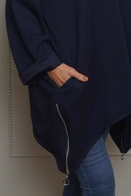 Lynne Zip Dipped Hem Top Navy - Image 3