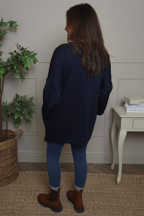 Lynne Zip Dipped Hem Top Navy - Image 4