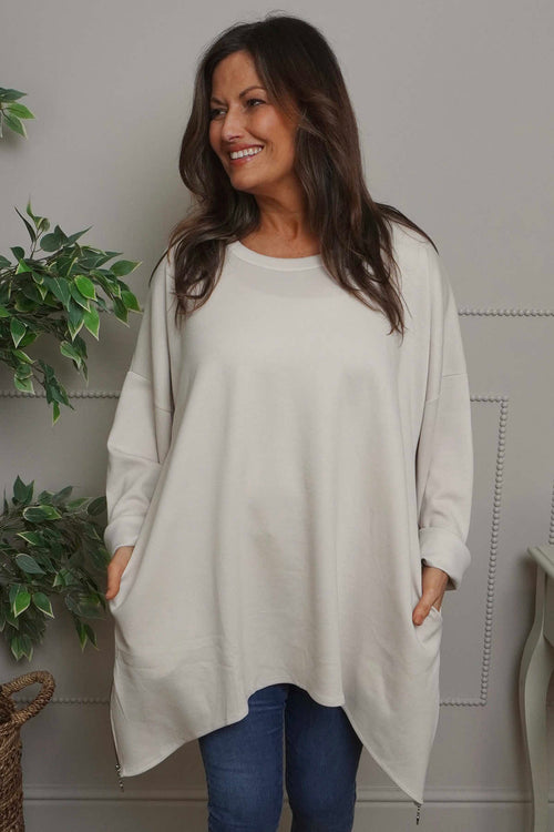 Lynne Zip Dipped Hem Top Stone - Image 1