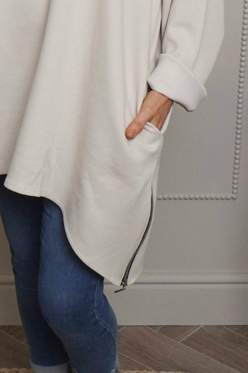 Lynne Zip Dipped Hem Top Stone - Image 3