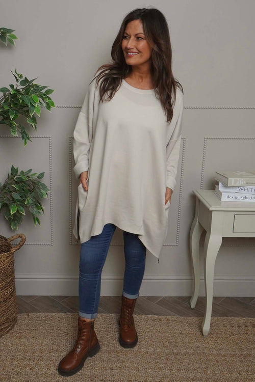 Lynne Zip Dipped Hem Top Stone - Image 2