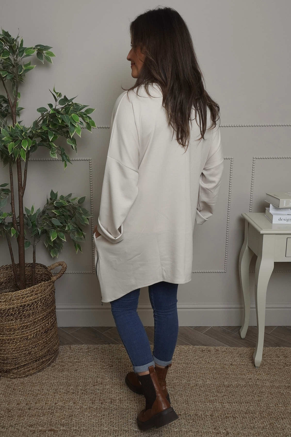 Lynne Zip Dipped Hem Top Stone