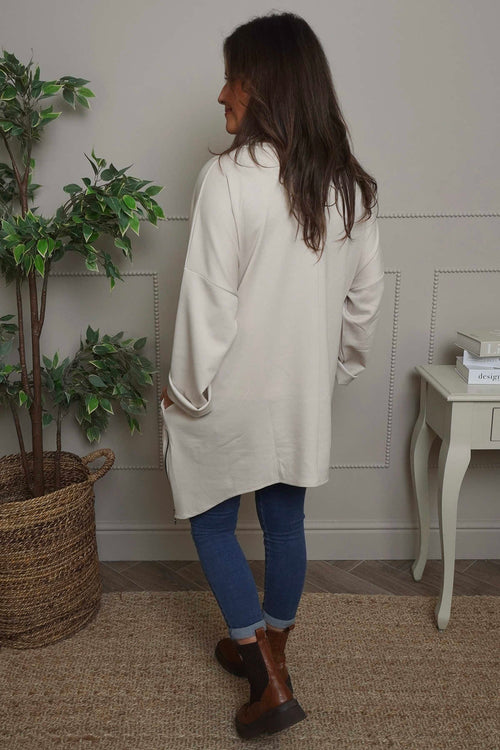 Lynne Zip Dipped Hem Top Stone - Image 4