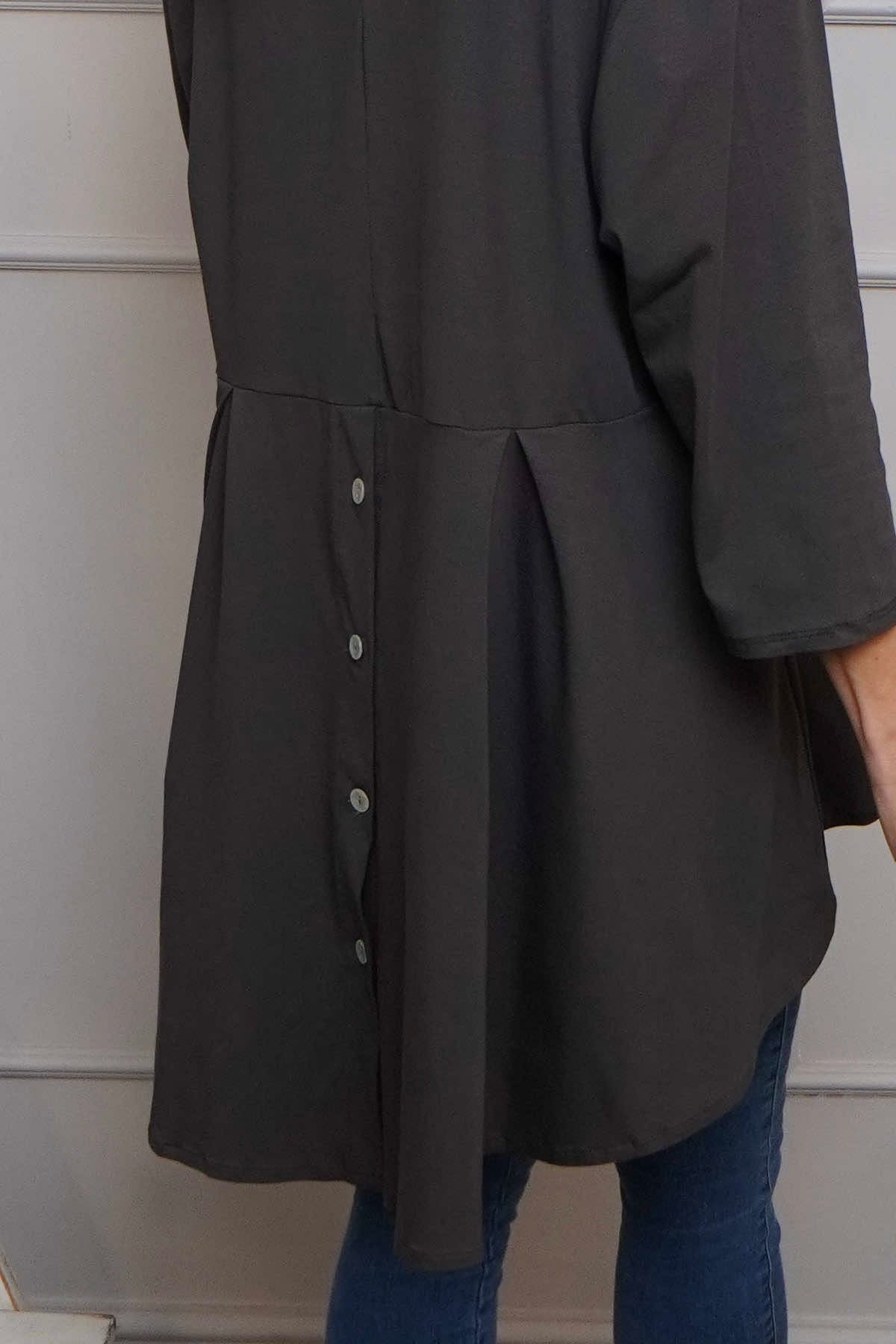 Lulu Button Back Cotton Top Charcoal