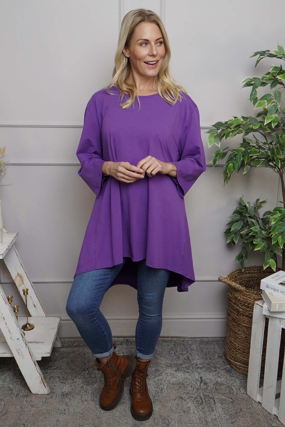 Lulu Button Back Cotton Top Purple