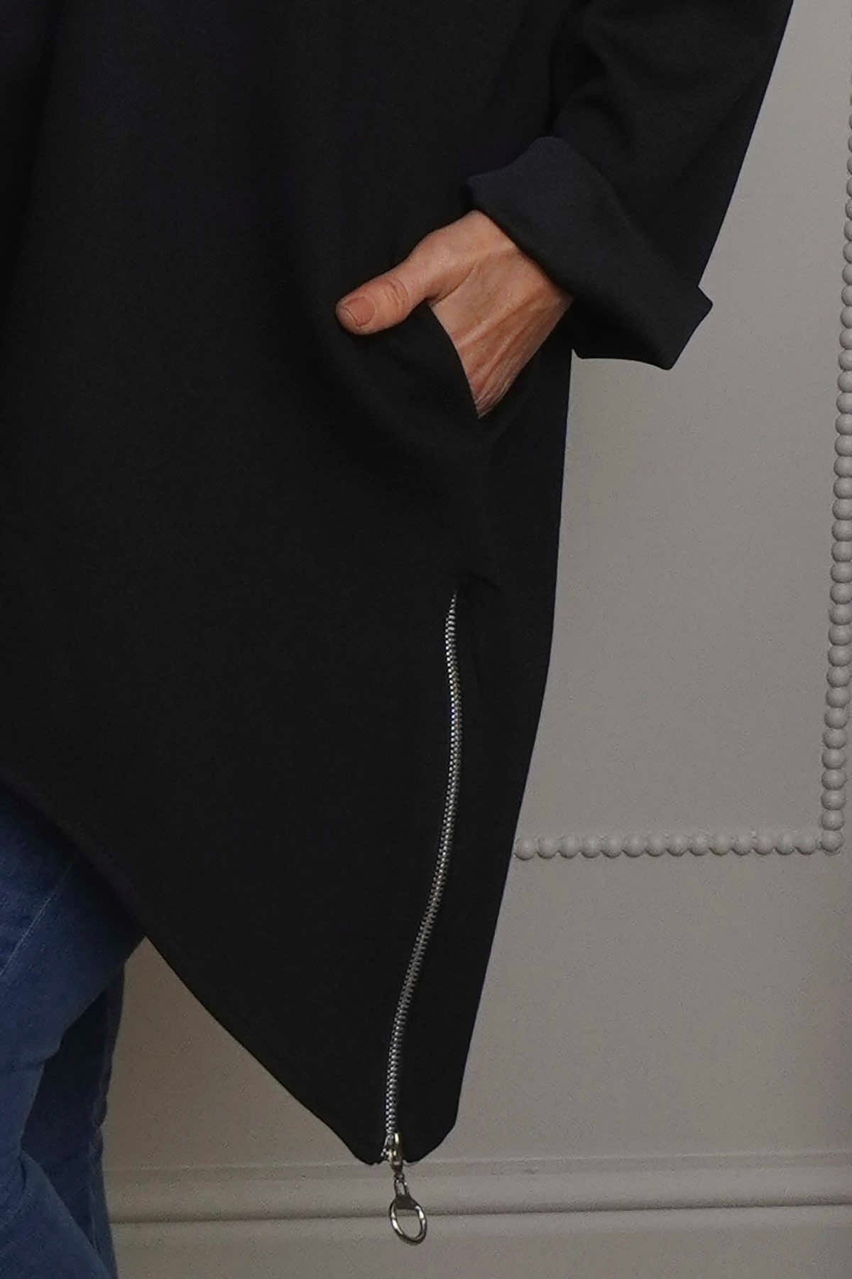 Lynne Zip Dipped Hem Top Black