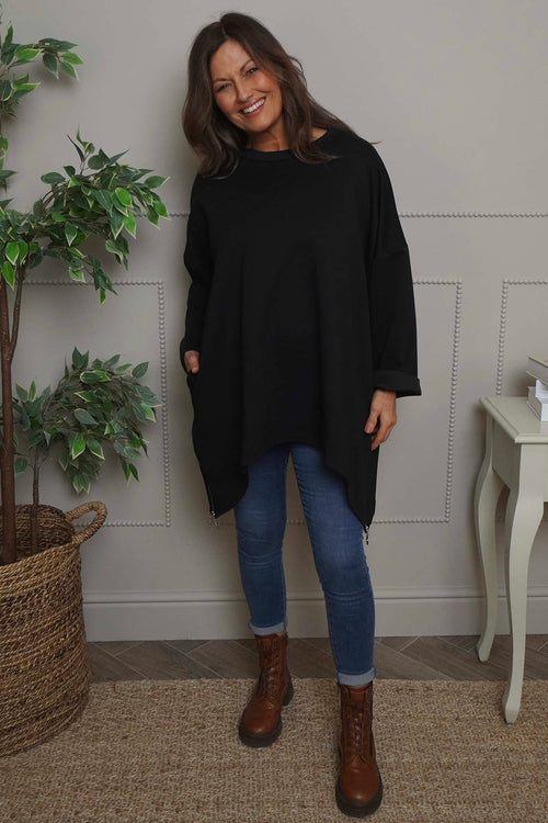 Lynne Zip Dipped Hem Top Black - Image 1