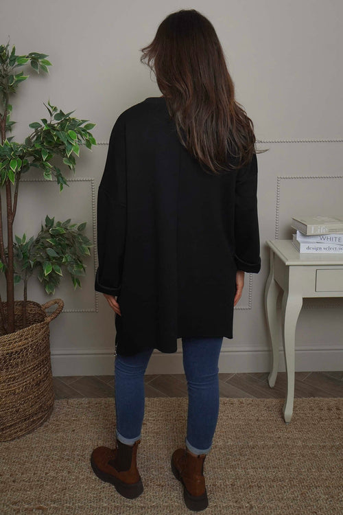 Lynne Zip Dipped Hem Top Black - Image 4