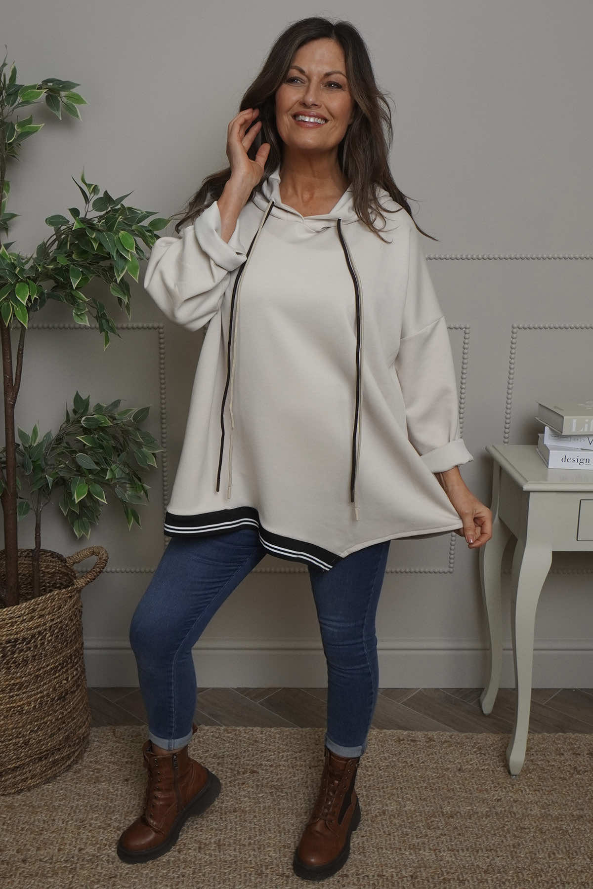Anya Asymmetric Hooded Top Stone