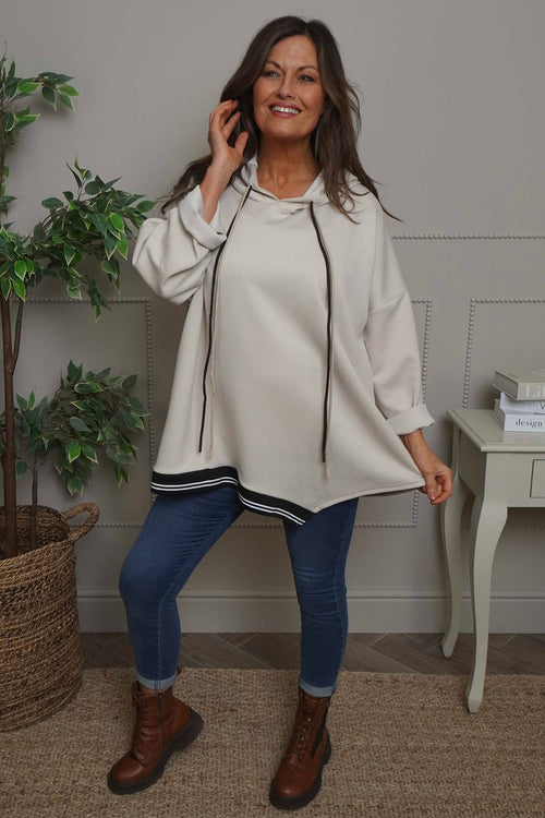 Anya Asymmetric Hooded Top Stone - Image 1