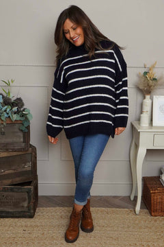 Joella Stripe Knitted Jumper Navy