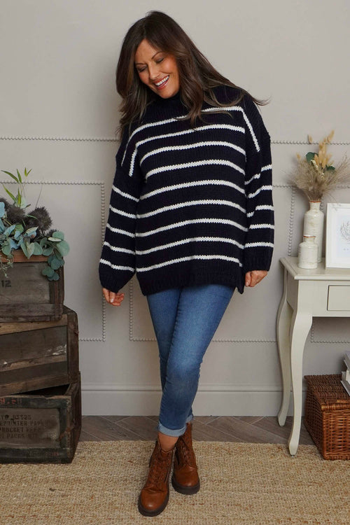 Joella Stripe Knitted Jumper Navy