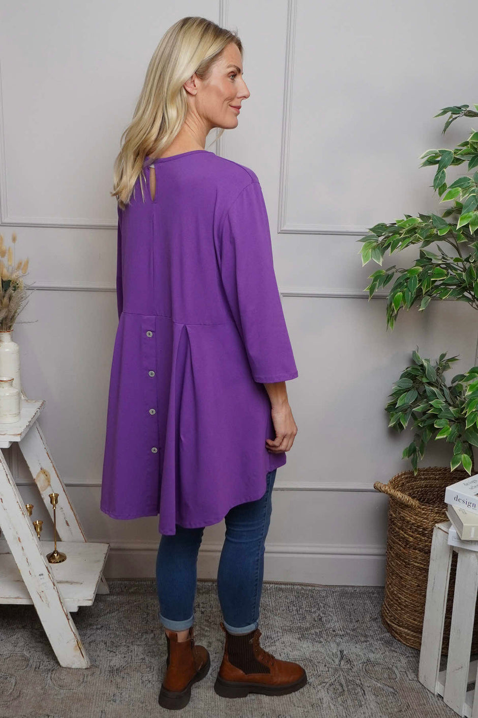 Lulu Button Back Cotton Top Purple