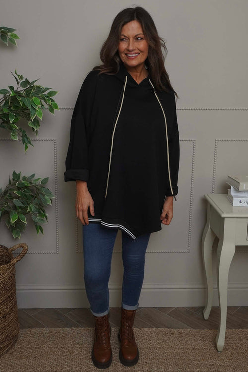 Anya Asymmetric Hooded Top Black - Image 2