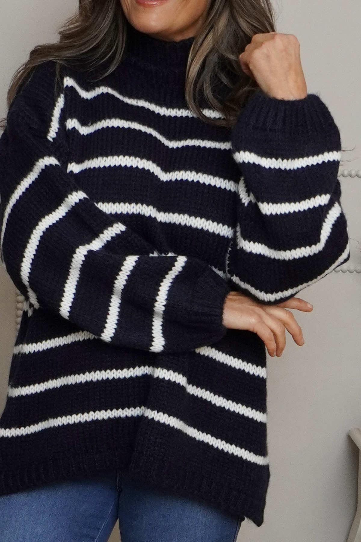 Joella Stripe Knitted Jumper Navy