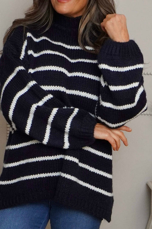 Joella Stripe Knitted Jumper Navy - Image 3