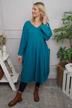 Fenella Long Sleeve Cotton Dress Teal