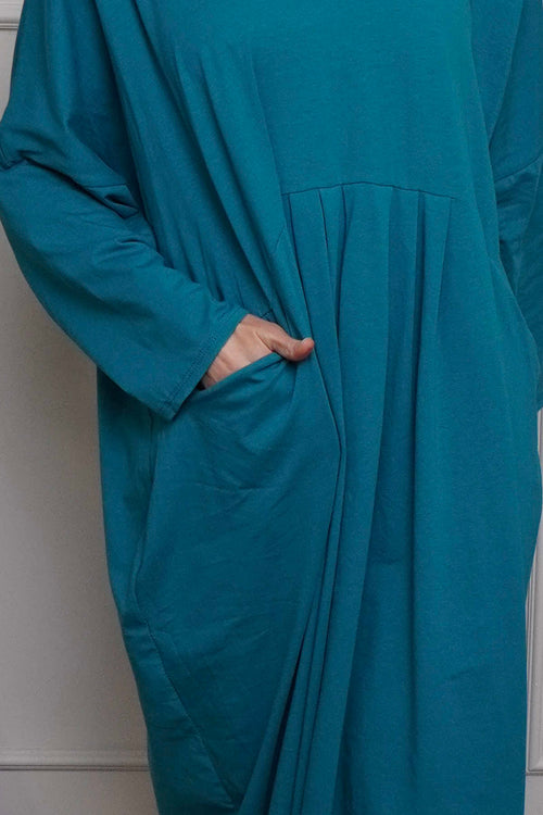 Fenella Long Sleeve Cotton Dress Teal - Image 3