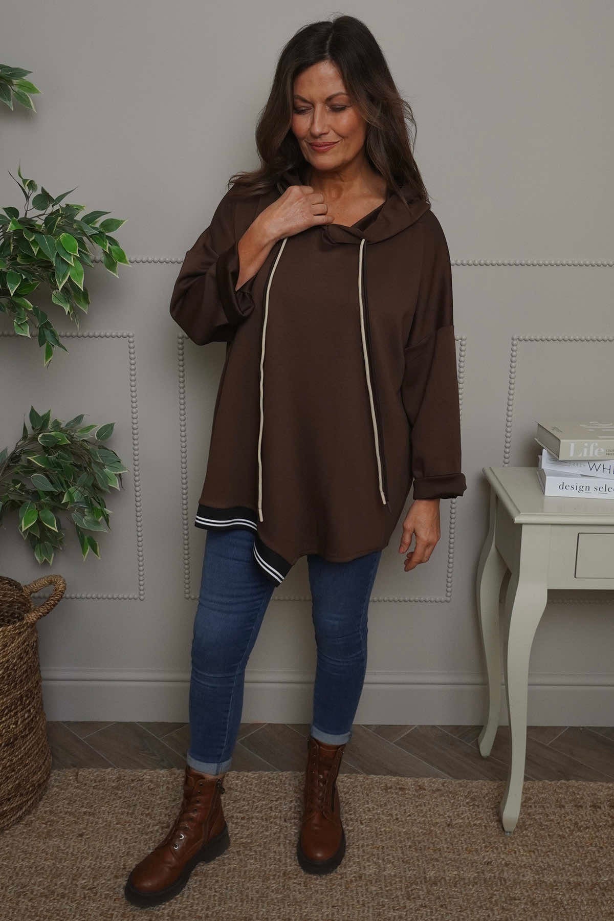 Anya Asymmetric Hooded Top Cocoa