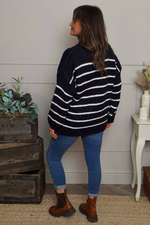 Joella Stripe Knitted Jumper Navy - Image 4