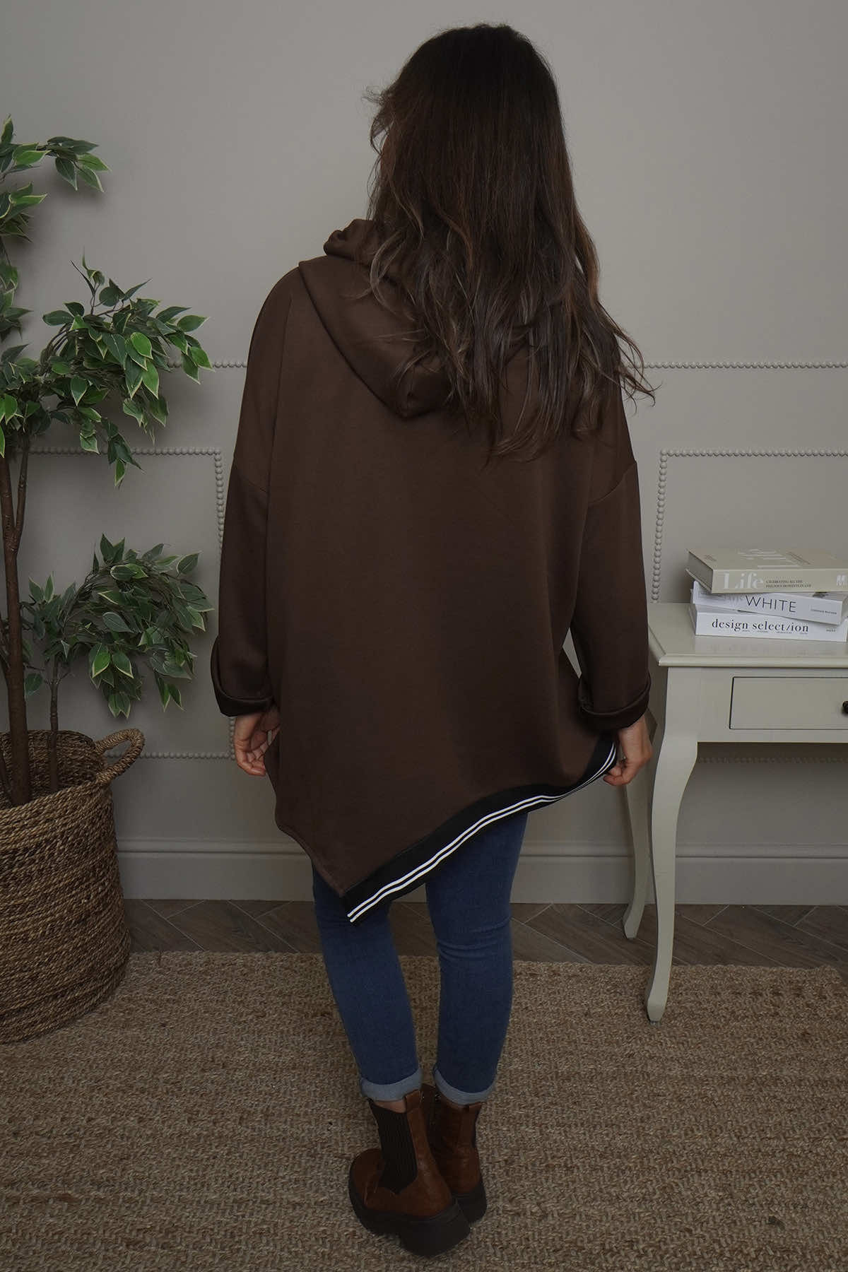 Anya Asymmetric Hooded Top Cocoa