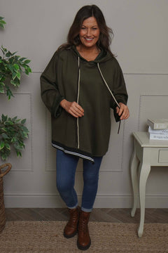 Anya Asymmetric Hooded Top Khaki