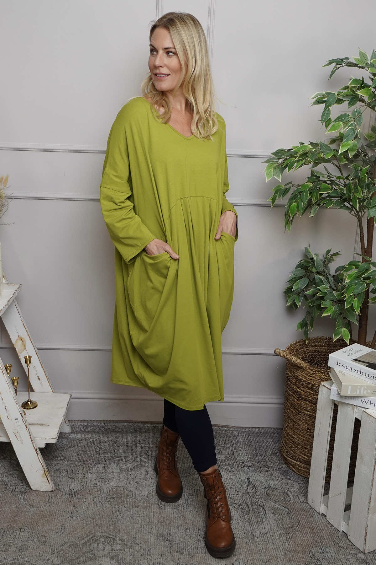 Fenella Long Sleeve Cotton Dress Olive