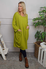 Fenella Long Sleeve Cotton Dress Olive Olive - Fenella Long Sleeve Cotton Dress Olive