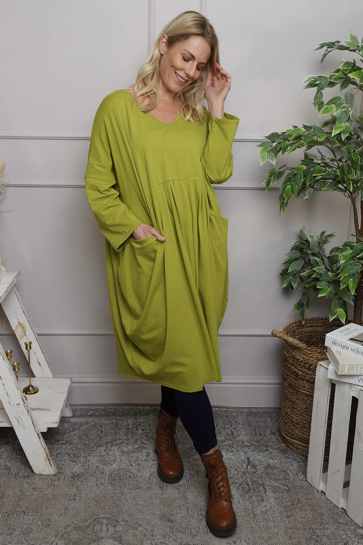 Fenella Long Sleeve Cotton Dress Olive