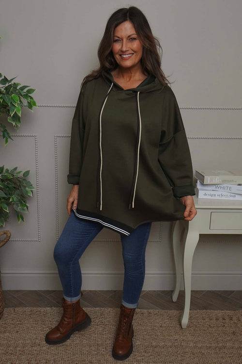 Anya Asymmetric Hooded Top Khaki - Image 3