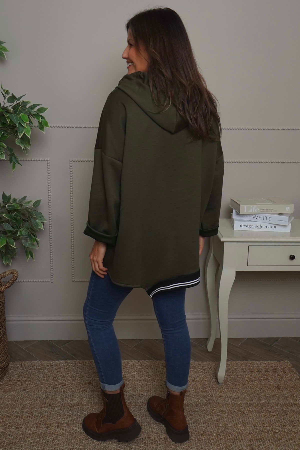 Anya Asymmetric Hooded Top Khaki