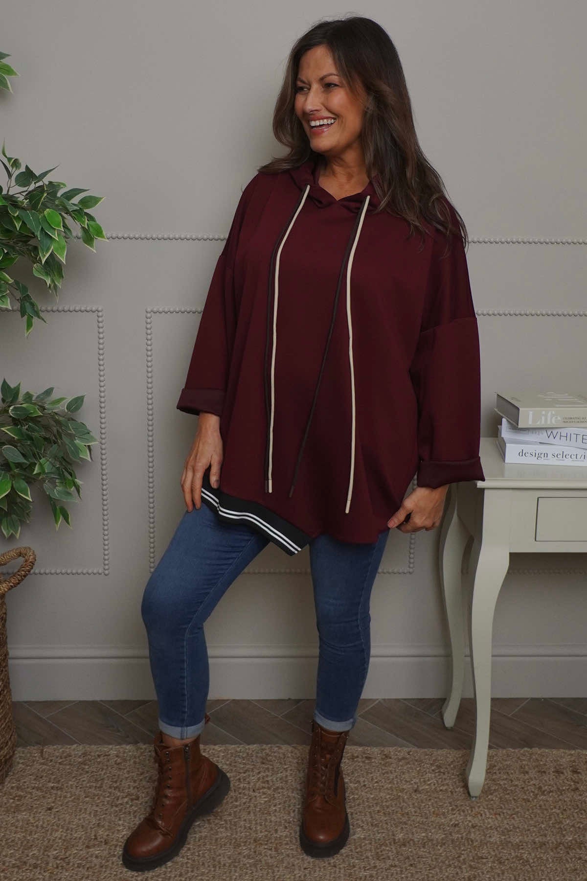 Anya Asymmetric Hooded Top Wine