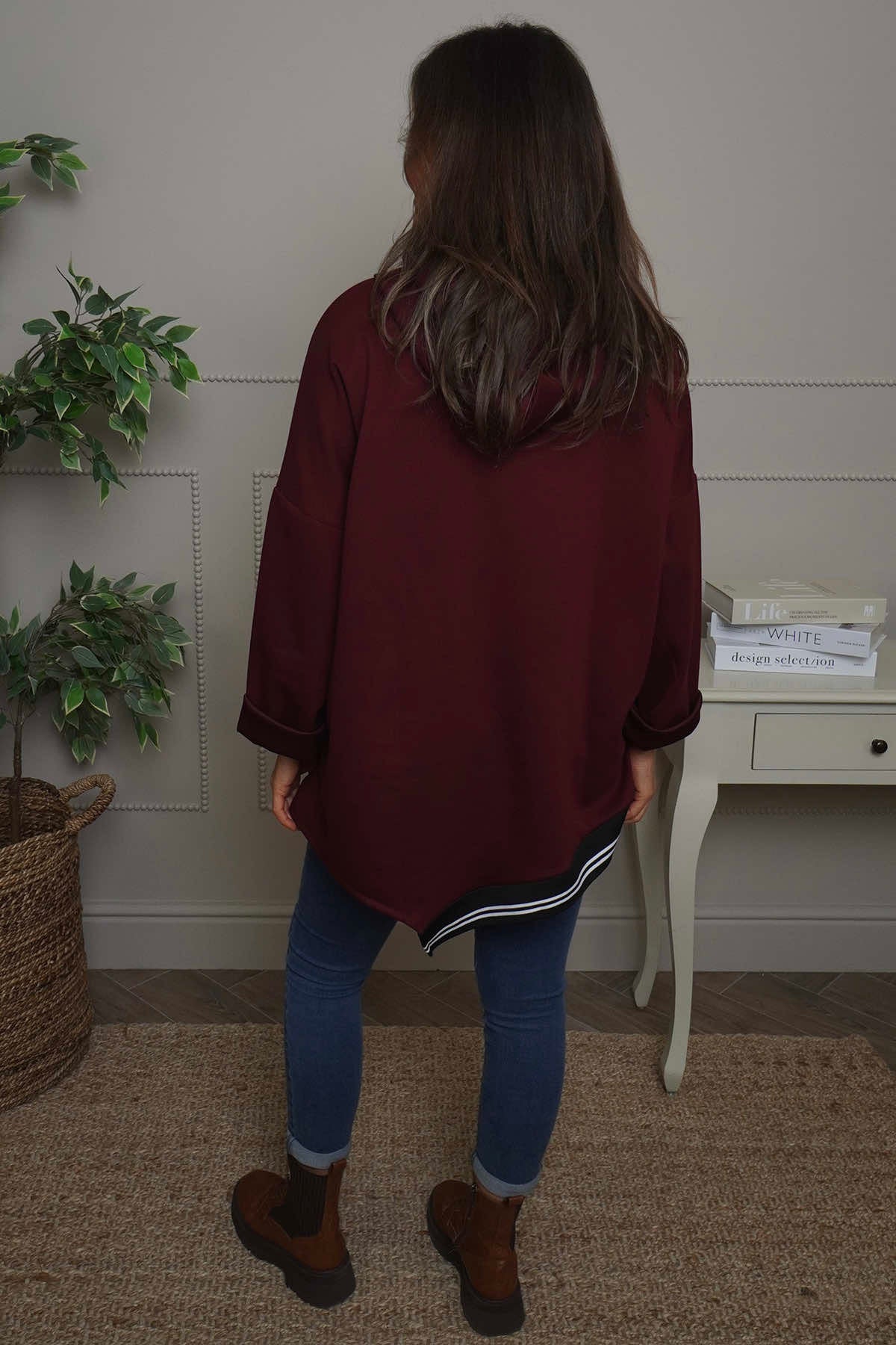 Anya Asymmetric Hooded Top Wine