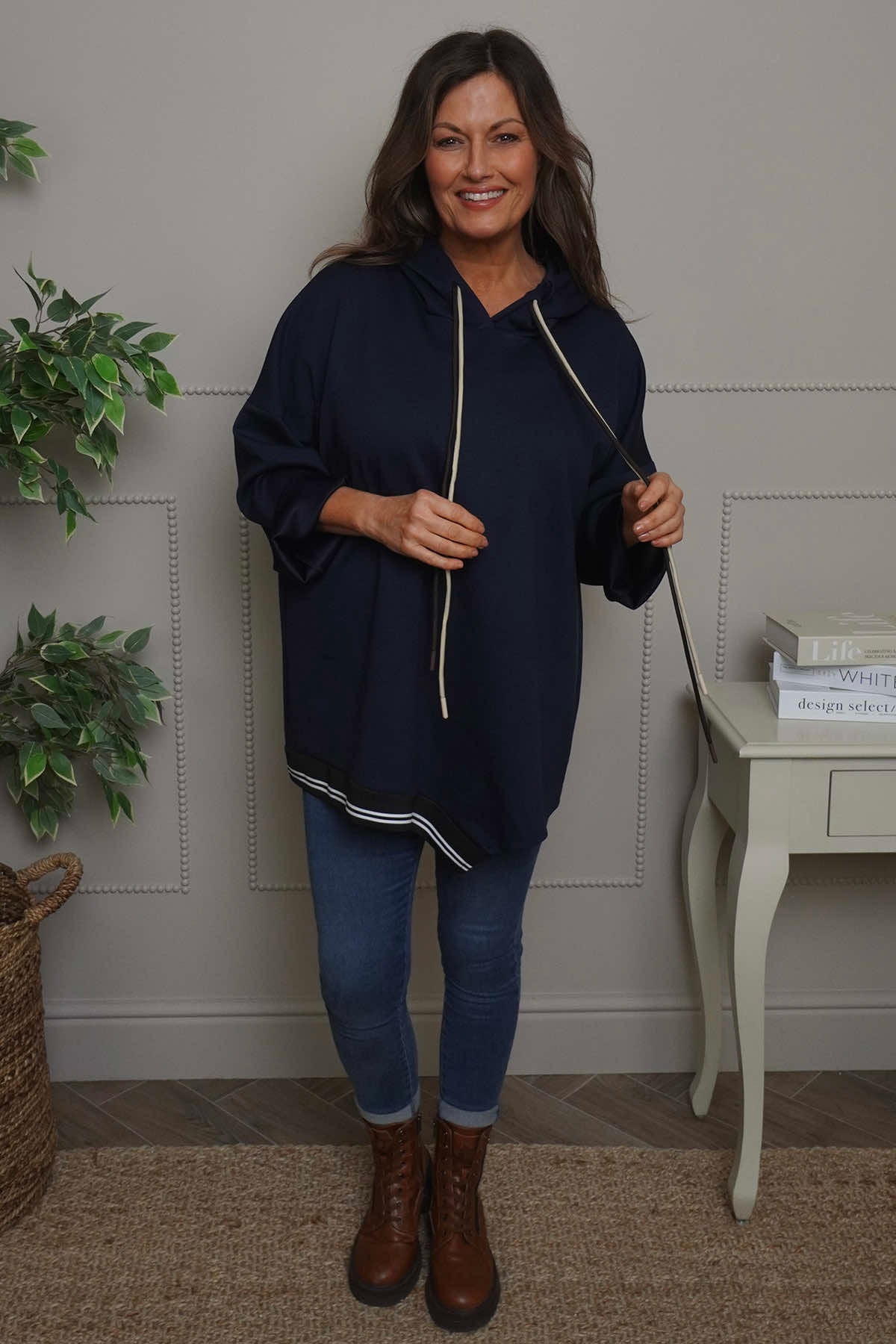 Anya Asymmetric Hooded Top Navy