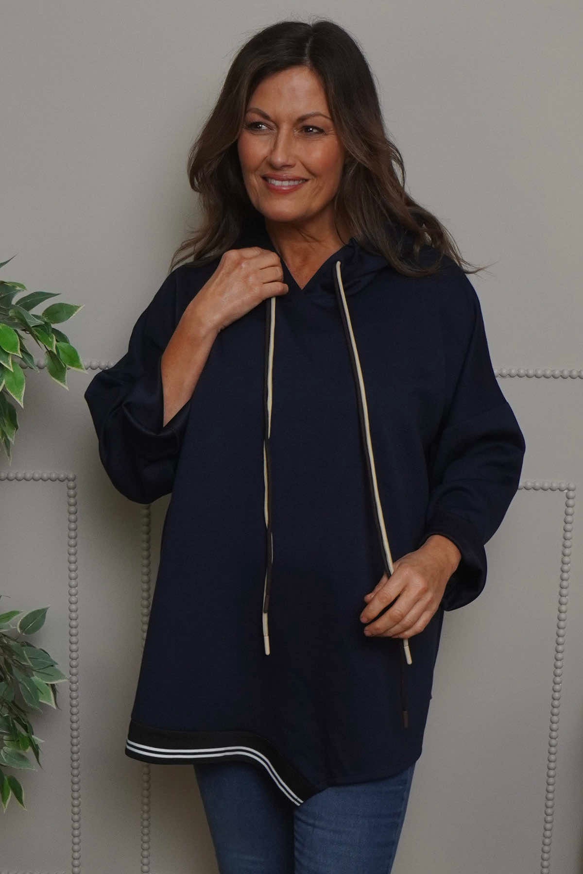 Anya Asymmetric Hooded Top Navy