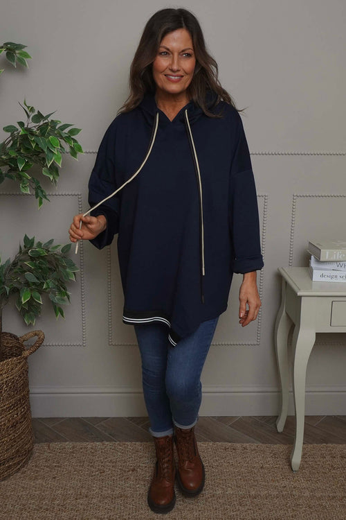Anya Asymmetric Hooded Top Navy - Image 3