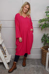 Fenella Long Sleeve Cotton Dress Fuchsia