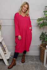 Fenella Long Sleeve Cotton Dress Fuchsia Fuchsia - Fenella Long Sleeve Cotton Dress Fuchsia