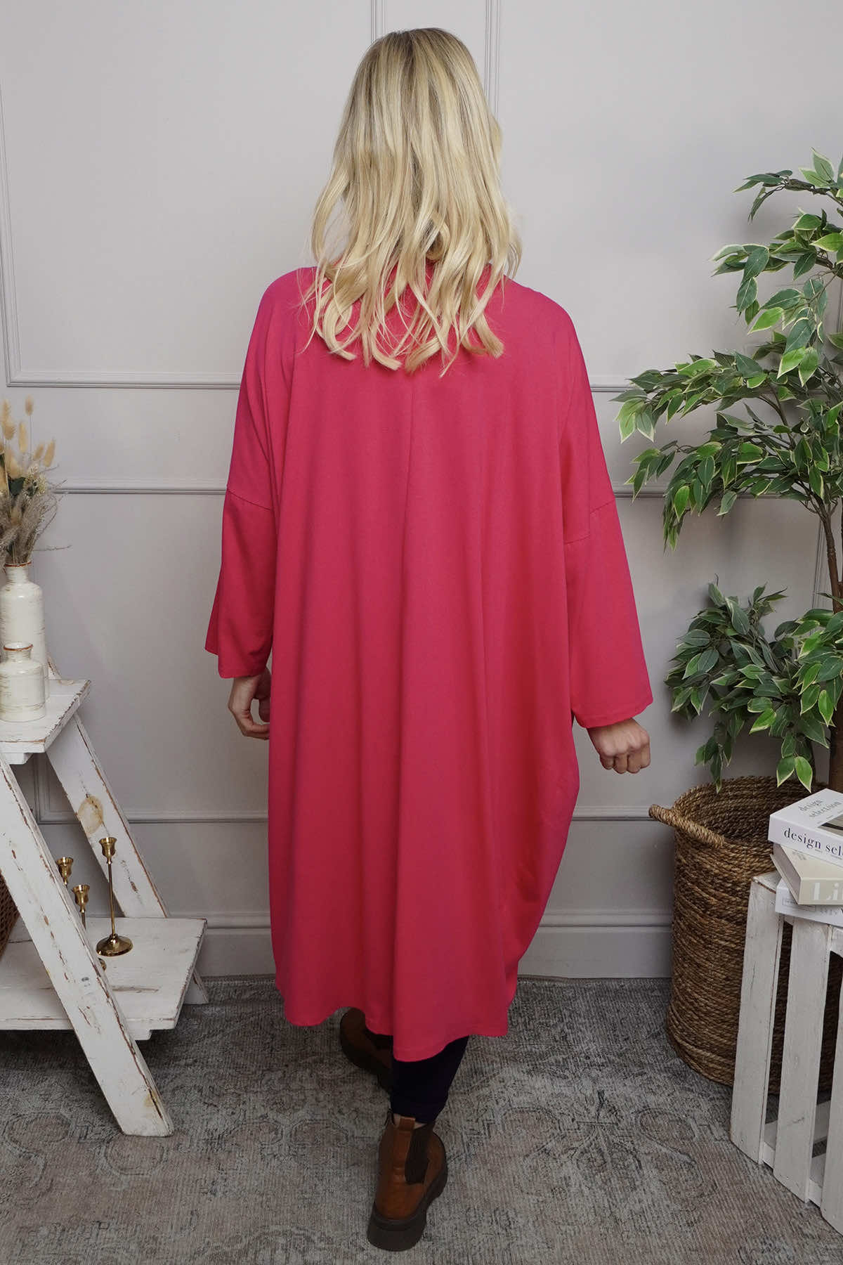 Fenella Long Sleeve Cotton Dress Fuchsia