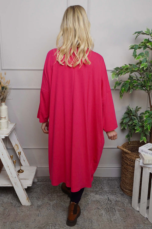 Fenella Long Sleeve Cotton Dress Fuchsia - Image 4