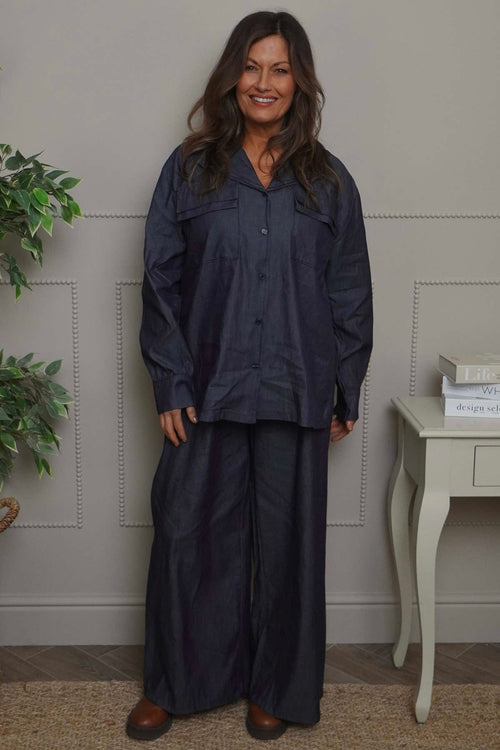 Richa Denim Wide Leg Trousers Dark Denim - Image 3