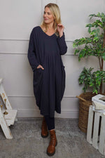 Fenella Long Sleeve Cotton Dress Navy Navy - Fenella Long Sleeve Cotton Dress Navy