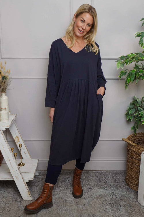 Fenella Long Sleeve Cotton Dress Navy - Image 2
