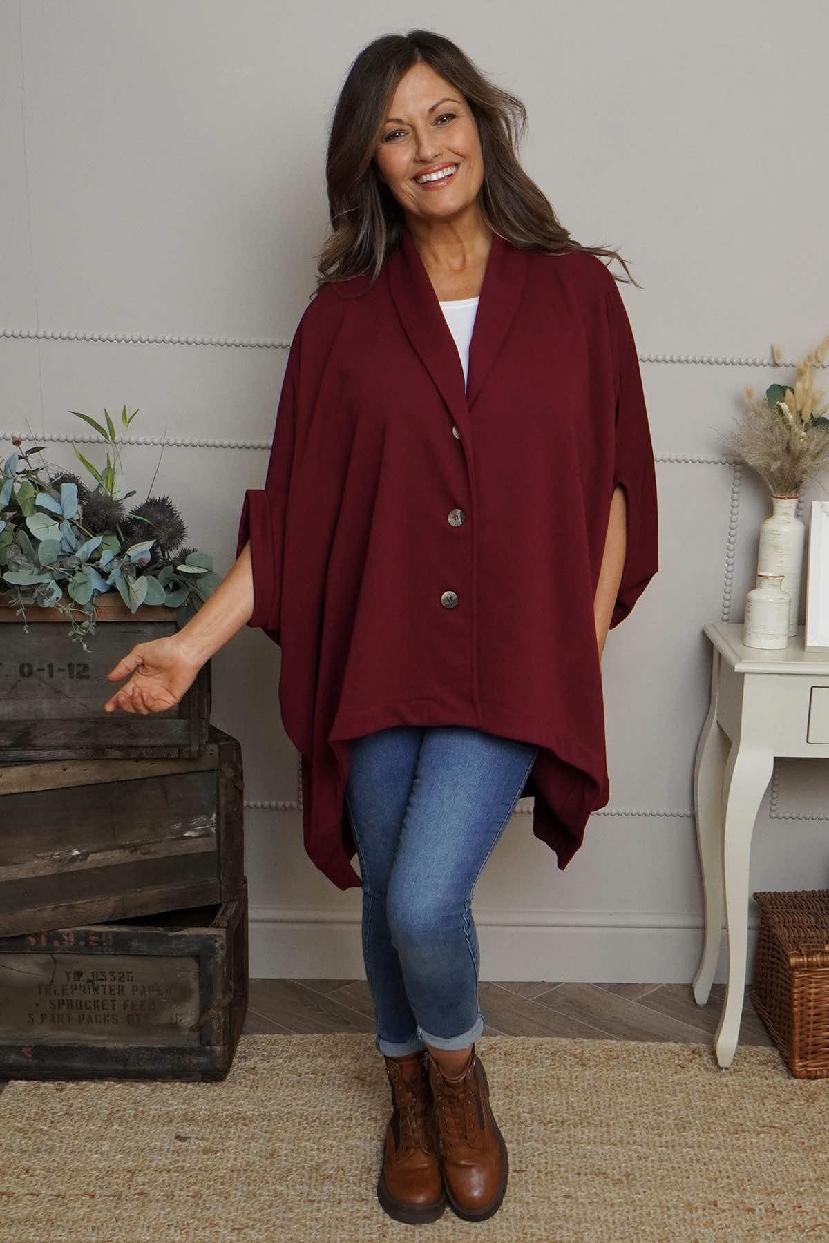Carleen Batwing Cotton Jacket Wine