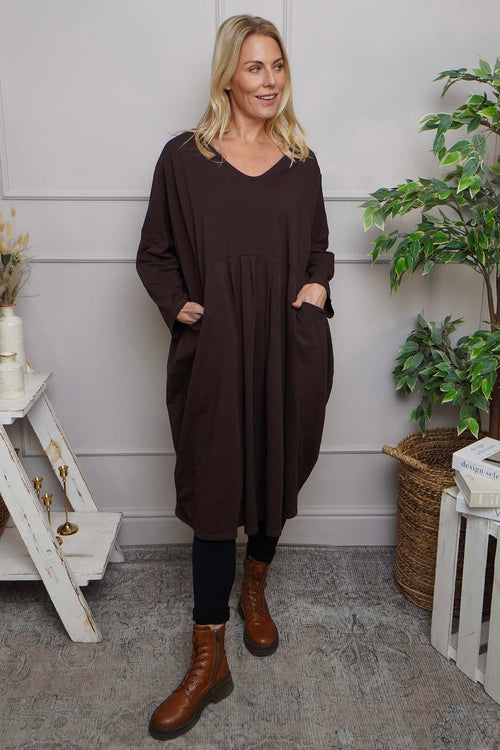 Fenella Long Sleeve Cotton Dress Cocoa - Image 2