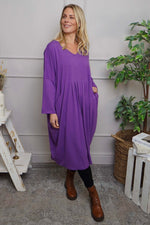 Fenella Long Sleeve Cotton Dress Purple Purple - Fenella Long Sleeve Cotton Dress Purple