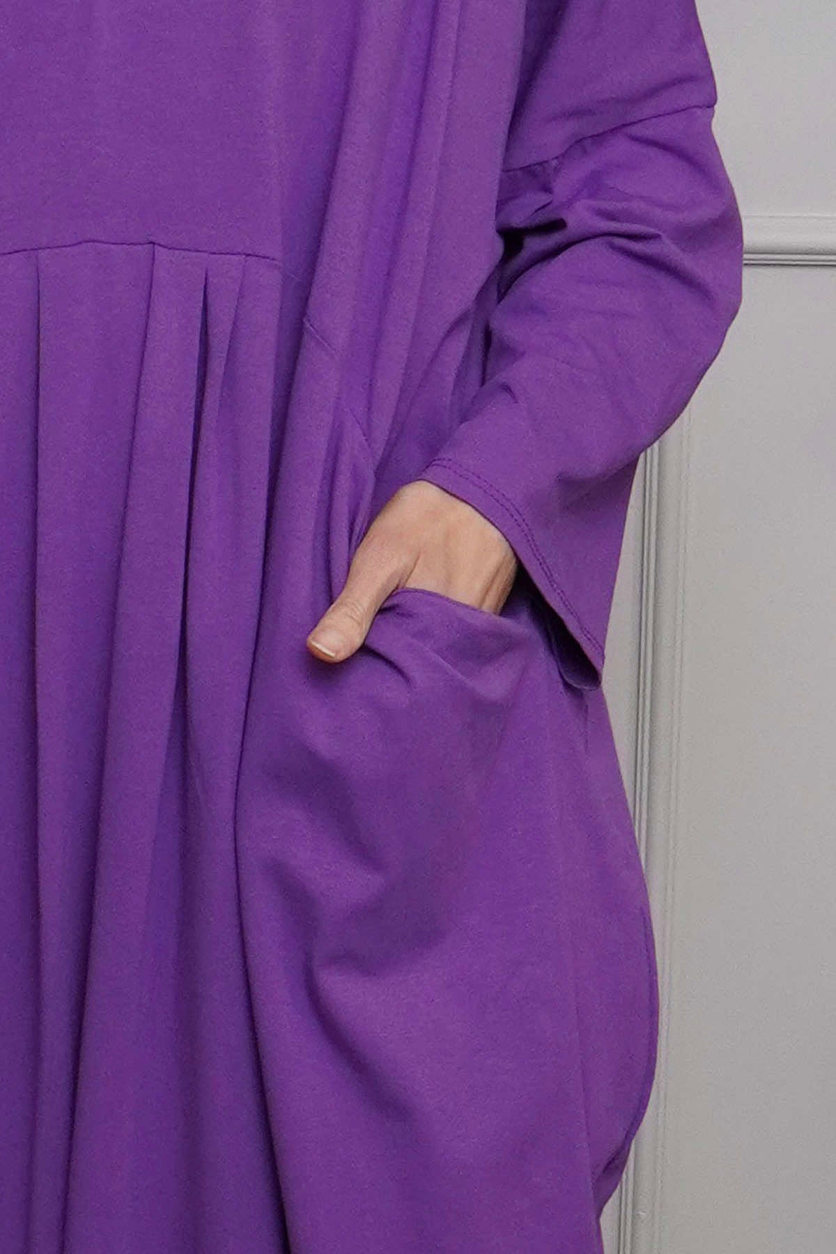 Fenella Long Sleeve Cotton Dress Purple